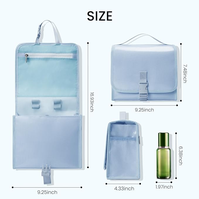 Travel Toiletry Bag for Women with Collapsible Hanging Hook, Portable Water-resistant Makeup Cosmetic Bag Organizer with Handle for Bathroom, Travel, Shorter Trips, Gym, Camping, Gifts for Women