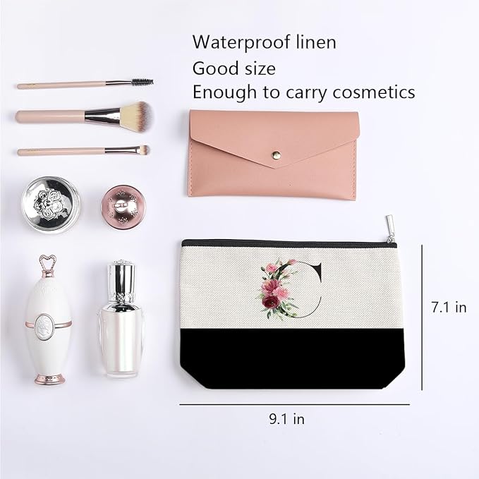 Initial Makeup Bag, Personalized Gifts for Women, Personalized Makeup Bag, Bridesmaid Gifts, Cosmetic bags for Women (Letter C)