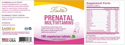 Lovita Prenatal Multivitamins - Comprehensive Support for Before, During, and Post-Pregnancy - 180 Vegetarian Tablets
