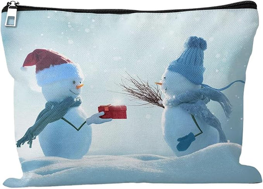 Cafl Christmas Snowman Makeup Bag Makeup Bags Winter Christmas Landscape Zipper Cosmetic Pouch Large Toiletry Bag Travel Linen Make Up Organizer for Purse for Women<10×8Inch>