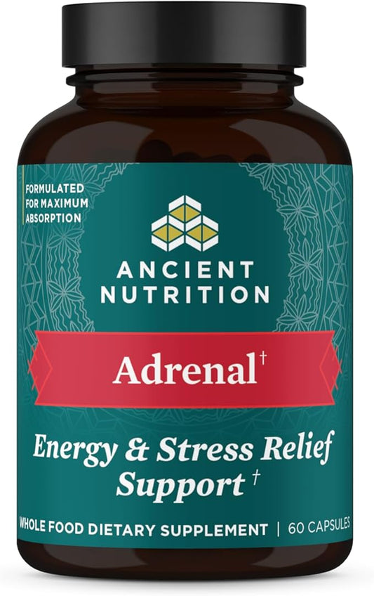 Adrenal Support with Ashwagandha Supplement by Ancient Nutrition, Helps Reduce Stress & Fatigue, Paleo and Keto Friendly, Gluten Free, 1300mg, 60 Capsules