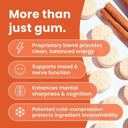NeuroGum Energy Caffeine Gum (54 Pieces) - Sugar Free with L-theanine + Natural Caffeine + Vitamin B12 & B6 - Nootropic Energy & Focus Supplement for Women & Men - Keto & Vegan, Cinnamon Flavor