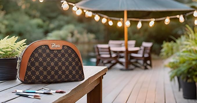 Small Makeup Bag for Purse Cosmetic Bag: Checkered Make up Bag for Women - Cute Preppy Skincare Bags for Evening - Waterproof Travel Pouch for Toiletry Organizer with Mirror & Zipper(010-coffee)