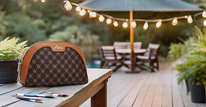 Small Makeup Bag for Purse Cosmetic Bag: Checkered Make up Bag for Women - Cute Preppy Skincare Bags for Evening - Waterproof Travel Pouch for Toiletry Organizer with Mirror & Zipper(010-coffee)