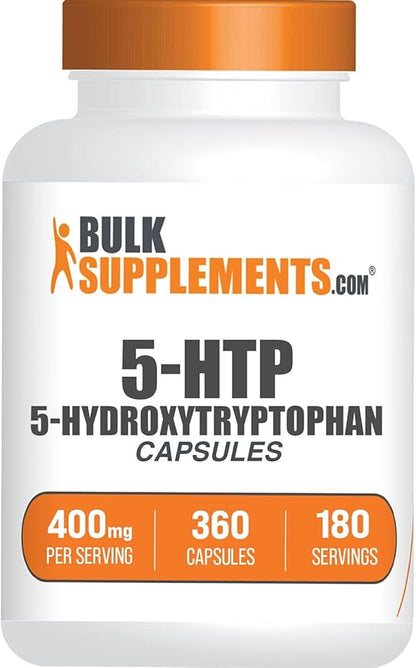 BulkSupplements.com 5-HTP Capsules - 5-Hydroxytryptophan, 5 HTP Supplement - 5-HTP 400mg, for Overall Well-Being - Gluten Free, 2 Capsules per Serving, 360 Capsules (Pack of 1)