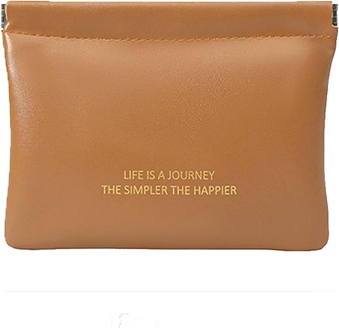 Small Makeup Bag for Purse, Mini Self-closing Cosmetic Bags for Women, Coin Purse Multifunctional Travel Makeup Pouch Organizer for Lipsticks Cosmetic Accessories Jewelry Headphones, Brown