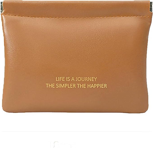 Small Makeup Bag for Purse, Mini Self-closing Cosmetic Bags for Women, Coin Purse Multifunctional Travel Makeup Pouch Organizer for Lipsticks Cosmetic Accessories Jewelry Headphones, Brown