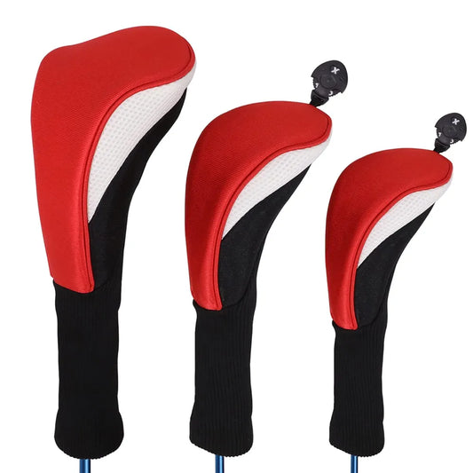 Black Golf Club Head Cover for Driver Fairway 3 Pcs Woods Headcovers, Golf Accessories Hybrid Head Covers Set with Interchangeable Tags 3 4 5 7 X