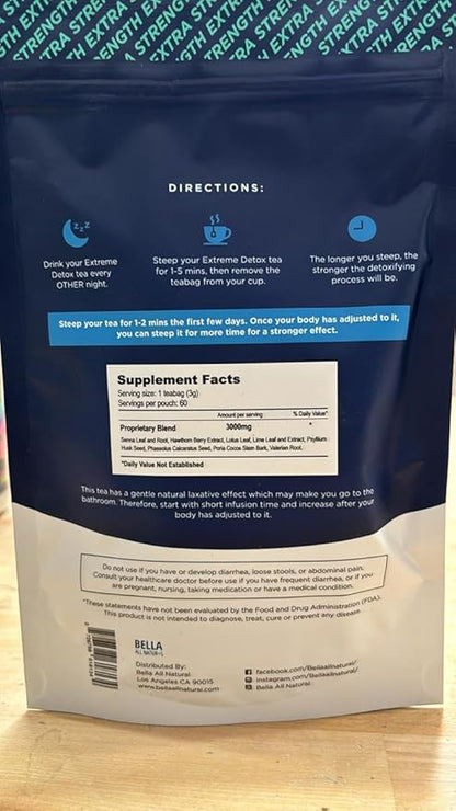 Bella All Natural Extreme Detox Tea - Body Cleanse, Colon Cleanser & Detox, Natural Herbs, 3.17 Ounce