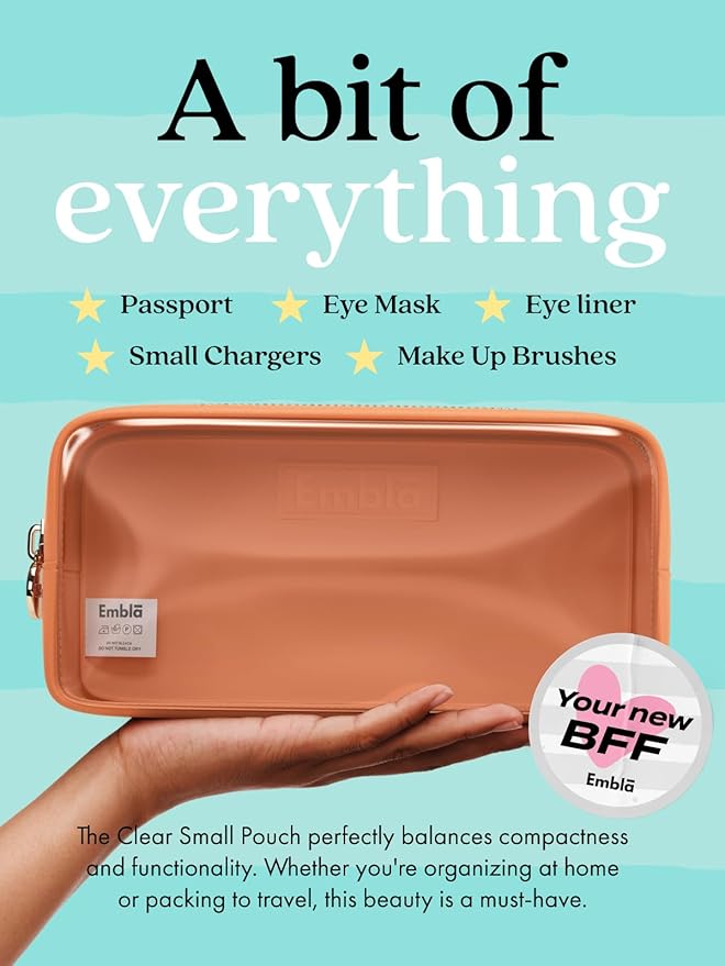 Embla Clear Cosmetic Bag Makeup Case, Clear Zipper Make Up Pouch and Toiletry Travel Tote, Cute Skincare Pouches for Women Girls, Preppy Purse Cosmetic Organizer, Mini Small Makeup Bags, Peach