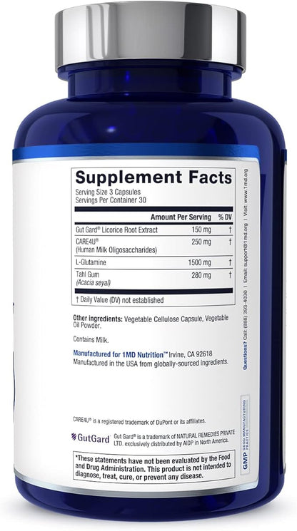 1MD Nutrition GutMD - L-Glutamine Capsules w/Prebiotic for Gut Health - L Glutamine Supplement - Supports Healthy Digestive Tract Integrity - 90 Capsules