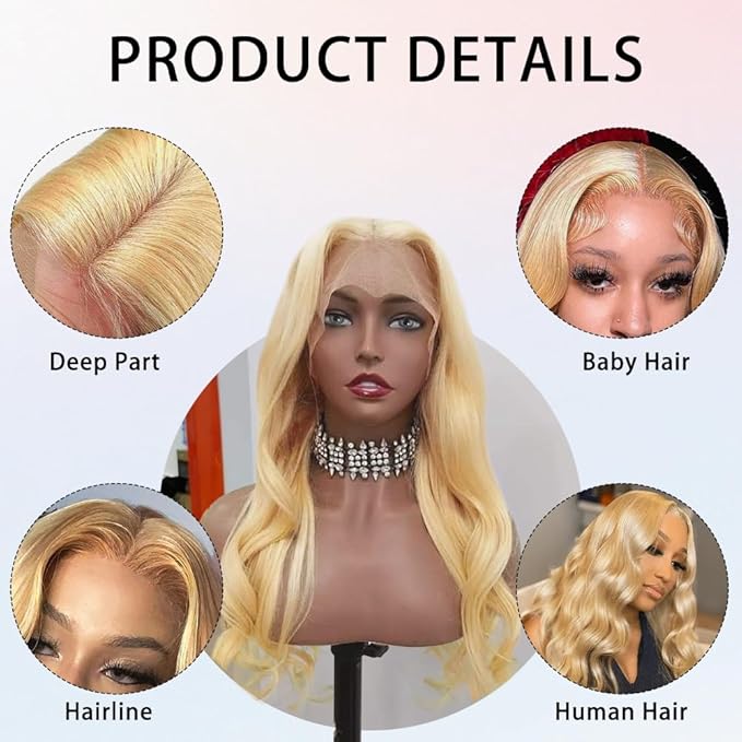 FABA Blonde Lace Front Wigs Human Hair 24 Inch 13x4 HD Lace Honey Blonde Body Wave Lace Front Wigs for Women #27 180% Density Lace Front Human Hair Wig Pre Plucked with Baby Hair Natural Hairline