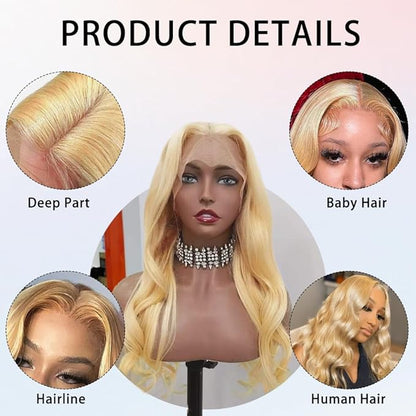 FABA Blonde Lace Front Wigs Human Hair 24 Inch 13x4 HD Lace Honey Blonde Body Wave Lace Front Wigs for Women #27 180% Density Lace Front Human Hair Wig Pre Plucked with Baby Hair Natural Hairline