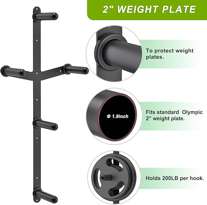 Kipika Gym Organizer Set Wall Mounted Weight Plate Storage Rack Barbell Storage Rack with T-Bar Row Landmine Platform Attachment Durable Steel Construction Easy Installation