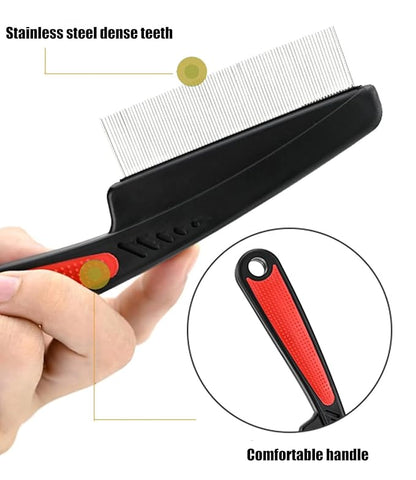 Dandruff Comb Fine Tooth Scalp Detox Comb Lice for Women, Men & Kids Stainless Steel Scalp Detoxing, Sweep & Massage Hair Brush Tool for Hair Care (Brown 2pc)