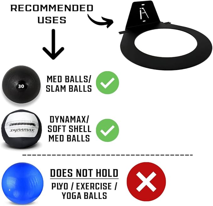 IRON AMERICAN USA Dynamax Medicine Ball Wall Mount Storage Rack, 8.5 Inches Inside Diameter, 30-lb Capacity, for Gym Exercise Sports Balls, Wall Balls and Slam Balls, Hardware Included