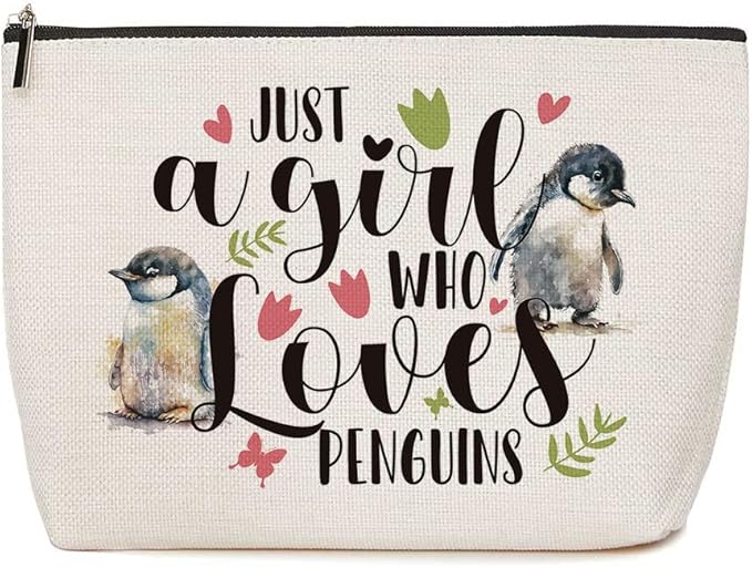 Penguin Gifts Penguin Makeup Bag Gifts for Penguin Lover Friendship Birthday Gifts for Women Girl Gift Idea for Animal Lover Just A Girl Who Loves Penguins Christmas Gifts