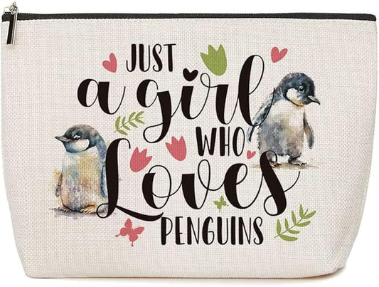 Penguin Gifts Penguin Makeup Bag Gifts for Penguin Lover Friendship Birthday Gifts for Women Girl Gift Idea for Animal Lover Just A Girl Who Loves Penguins Christmas Gifts