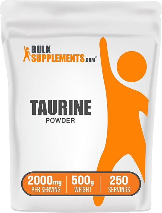 BulkSupplements.com Taurine Powder - Taurine Supplement, Taurine 2000mg - Amino Acids Supplement for Energy - Unflavored & Gluten Free, 2g per Serving, 500g (1.1 lbs) (Pack of 1)
