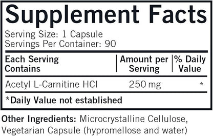 Kirkman - Acetyl L-Carnitine 250 mg - 90 Capsules - Supports Sustained Cellular Energy Production - Hypoallergenic