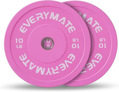 Pink Weight Plates 10LB 15LB 25LB 35LB 45LB Olympic Bumper Plates Grip Weight Plates for Strength Training & Crossfit Steel Inserts Weight Plates Fit 2" Barbells Virgin Rubber Weights