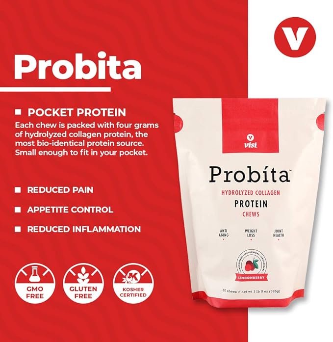 VISI Probita Hydrolyzed Collagen Protein Chews - 60 Chews - Non GMO (Lingonberry)