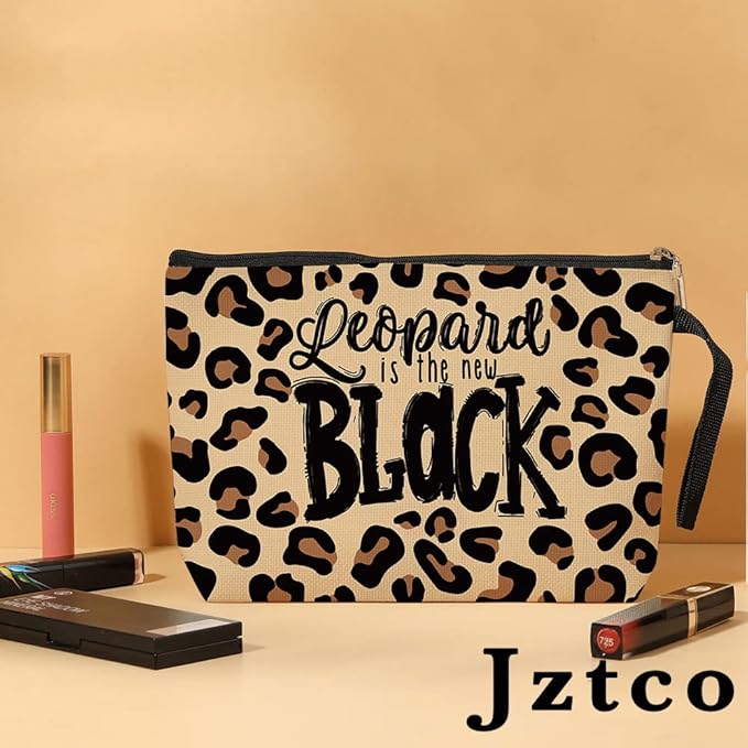 Jztco Leopard Print Makeup Bag - Gifts for Women, Handbag for Leopard Lovers, Birthday and Mother's Day Ideas for Mom, Sister, Friends - Leopard Is The New Black