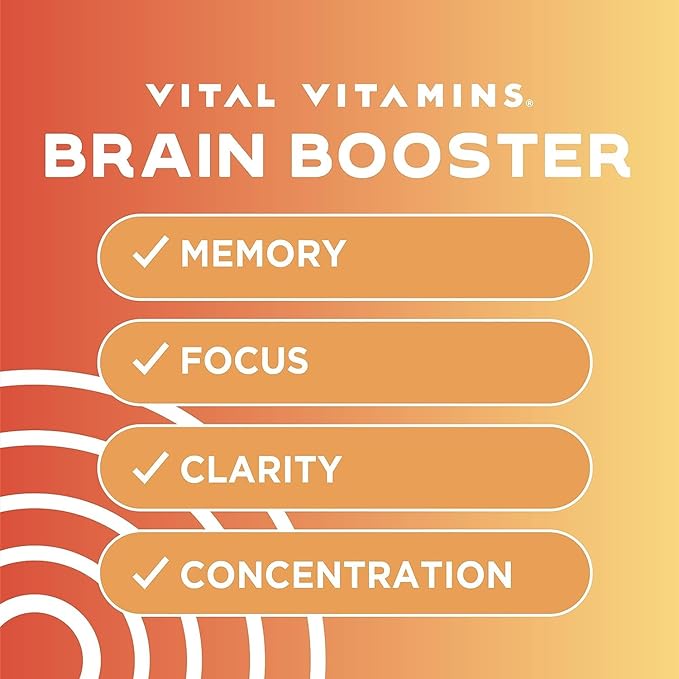 Vital Vitamins Brain Supplements for Memory and Focus (3 Pack) - Nootropic Brain Support - Memory, Clarity, Focus, Energy - Vitamin B12, Gingko Biloba, DMAE