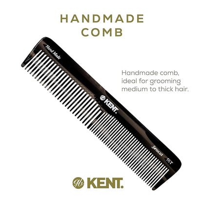 Kent 16T Graphite Fine Tooth and Wide Tooth Comb for Daily Grooming, Handmade Styling Comb for All Hair Types, Styling and Detangling Combs for Men and Women