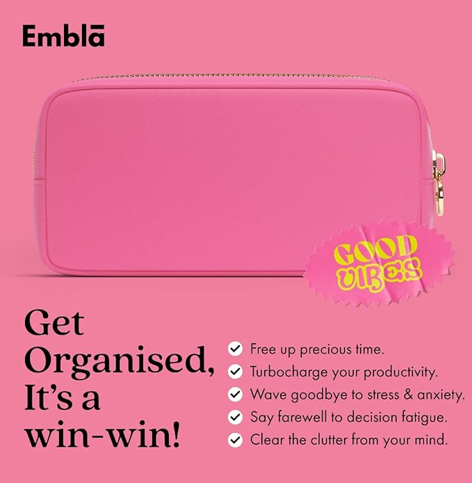 Embla Makeup Bag Travel Cosmetics Pouch and Toiletry Bag, Nylon Zipper Pouch Purse, Cute Make Up Organizer Storage Tote for Women Girls, Waterproof Travel Skincare Case, Small Makeup Bags, Raspberry