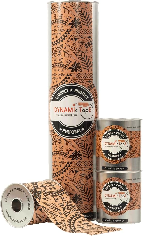 Dynamic Tape Original | Biomechanical Adhesive Tape | Physio Tape for Knee, Ankle, Shoulder, Leg, Muscle Support | Sports Tape for Football, Rugby, Ideal for Athletes | Beige & Black - 2" (6)