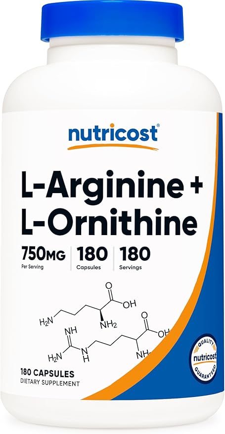 Nutricost L-Arginine L-Ornithine 750mg; 180 Capsules