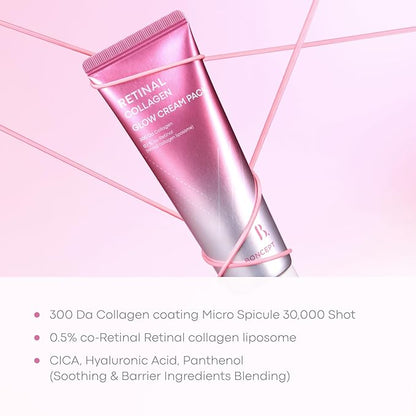 RETINAL COLLAGEN GLOW CREAM PACK, 1.69fl.oz/50ml, Hydrating, Moisture-Rich Cream, Nourishing Sleeping Pack, Soothing Facial Mask, Plumping&Firming