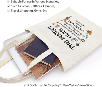 ZHANTUONE Fairy Tale Funny Canvas Cosmetic Bag and Tote Bag Set Reusable, Tote Bag with Zipper Inner Pockets, Gifts for Bestie Friends Coworker, Movie Lover Fairy Tale Fans