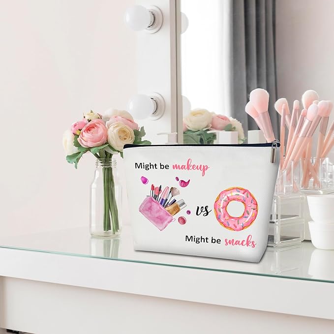 Might Be Makeup Might Be Snacks Gift for Her, Women, Besties, Sister, Friend, Mom, Coworker - Makeup Bag Purse, Toiletry Pouch - Travel Accessories -13