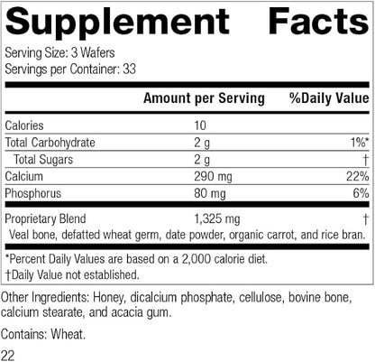 Standard Process Calcifood - Supports Calcium Absorption - Build Bone Strength with Calcium, Phosphorus, Defatted Wheat Germ, Organic Carrot, Date Fruit, Honey, and More - 100 Wafers