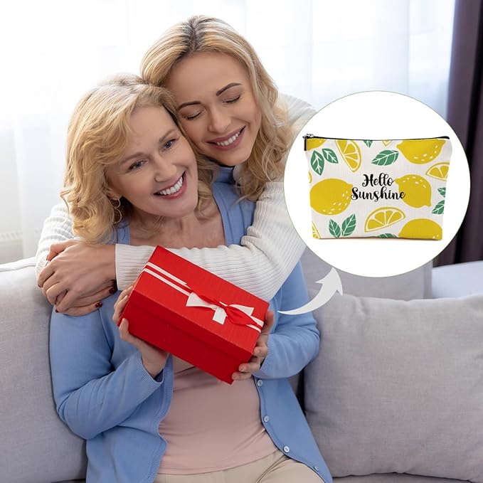 Lemon Makeup Bag Inspirational Cosmetic Bag Sunshine Gifts for Women Girls Friend Niece Daughter Lemon Themed Gifts Travel Organizer Zipper Pouch Graduation Birthday Friendship Gifts