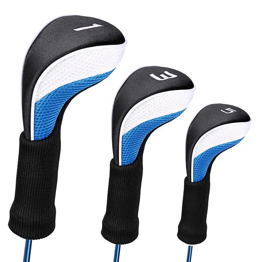 Black Golf Club Head Cover for Driver Fairway 3 Pcs Woods Headcovers, Golf Accessories Hybrid Head Covers Set with Interchangeable Tags 3 4 5 7 X