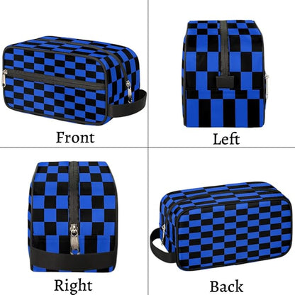 Black Blue Checkerboard Hanging Toiletry Bag,Travel Hygiene Kits for Boys Mens,Waterproof Makeup Carry-on Bags,Cosmetic Bag,TSA Approved Shave Dopp Kit for Toiletries Shower Bathroom Accessories Gifts