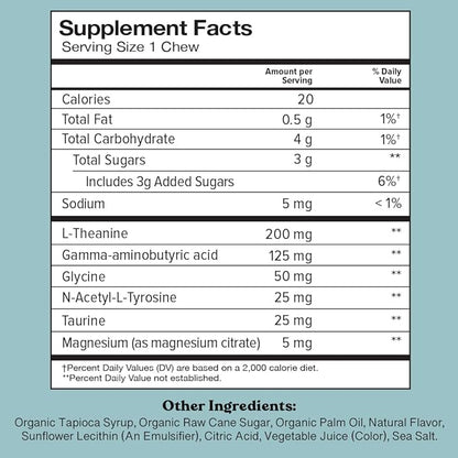 Chewsy So Long Stress, Calm Fruity Chews, Stay Calm & Focused. w/L-theanine, Amino Acid, GABA, Glycine, Tyrosine, Taurine & Magnesium. Non-GMO and Gluten-Free. Tropical Fruity Chews, 6-Day Supply