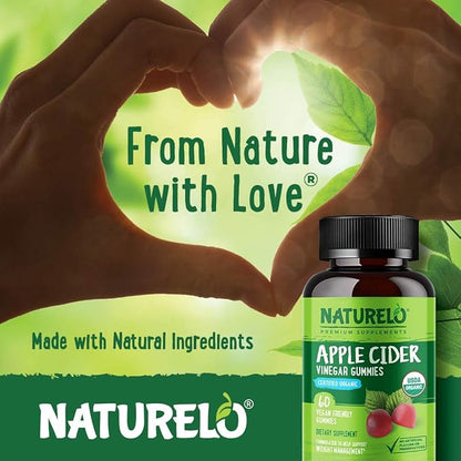 NATURELO Apple Cider Vinegar Gummies, Certified Organic, Vegan - 60 Gummies