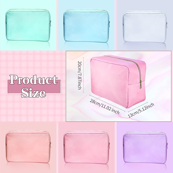 Sweetude 6 Pcs Nylon Makeup Bag Travel Nylon Pouch Zipper Cosmetic Bag for Purse Women Girls Organizer Makeup Pouch for Birthday Wedding Mother's Day Graduation Gifts(XL,Assorted Color)
