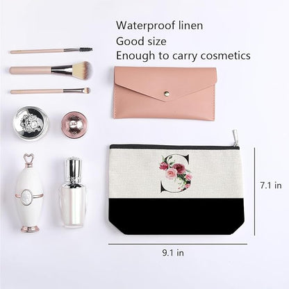 Initial Makeup Bag, Personalized Gifts for Women, Personalized Makeup Bag, Bridesmaid Gifts, Cosmetic bags for Women (Letter S)