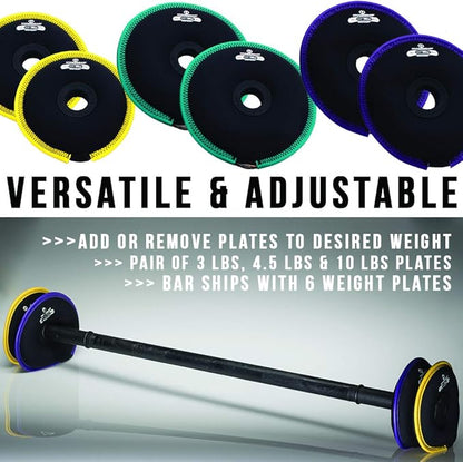 HYPERWEAR Adjustable Barbell Set with Soft Weight Plates (35 lb 60 lbs