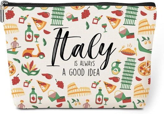 Italy Travel Gift Makeup Bag Italy Themed Gifts Friendship Wedding Bachelorette Party Christmas Birthday Gifts for Italy Lovers Women Friend Bride Wife Daughter Italy Traveller Travel Toiletry Bag
