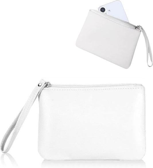 Small Makeup Bag for Purse Mini Cosmetic Pouch Zipper Little Wristlet, Tiny Make Up Organizer Lipstick Feminine Product Car Change Coin Holder for Women Handbags, 8 x 5 Clutch Phone Wallet,1 White