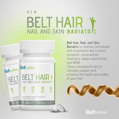 Belt Hair, Nail, and Skin Bariatric (Gastric Bypass, Sleeve Gastrectomy) Multivitamin and Multimineral Tables - No Flavor - 1 Month Supply