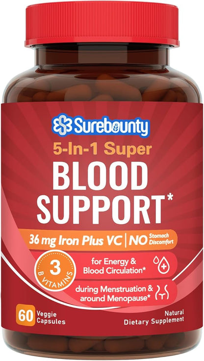 Gentle Iron Supplement for Women Men, Stomach Friendly & Non-Constipating | Iron Bisglycinate with Vitamin C, Folate, B6 & B12 | Iron Pills for Blood & Energy Support | 60 Vegan Capsules