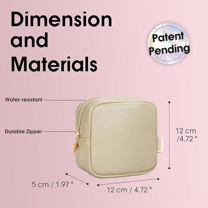Wandering Nature Small Makeup Bag for Purse Mini Make up Pouch Cute Cosmetic Pouch for Women with Slip-in Pockets Matte Leather, Beige