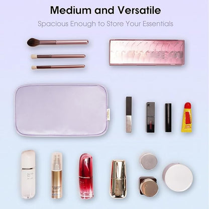 Wandering Nature Makeup Bag for Purse Cosmetic Bags for Women Make Up Organizer Travel Pouch Pencil Case with Slip-in Pockets Vegan Leather,Patent Pending